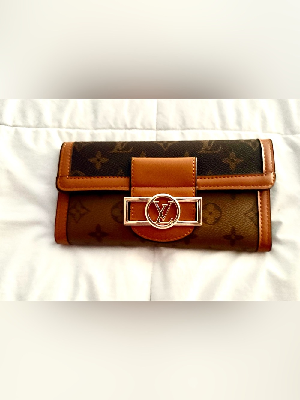 Reverse Monogram Brown and Tan Signature Flap Wallet